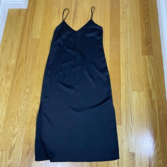 Staud Dress Slip Maxi Black Satin Strappy Longline Side Slits (10) - Picture 5 of 8